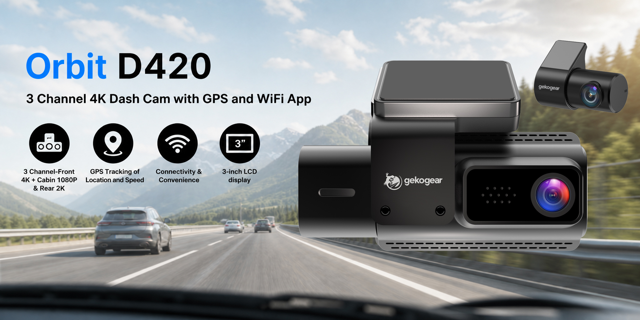 3 Channel 4K Dash Cam with GPS and App Access